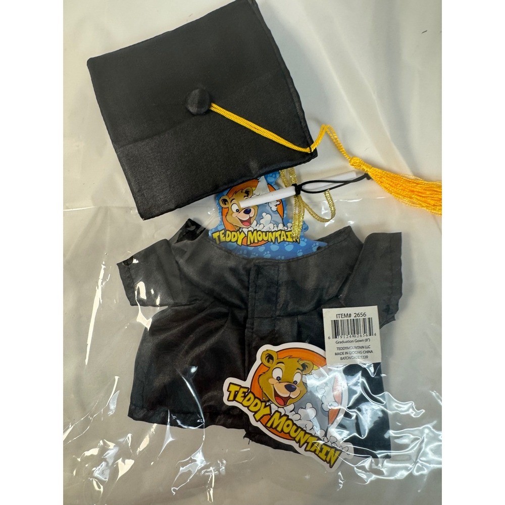 Teddy Mountain Graduation Gown Cap and Diploma Set for 8 inch Plush Black 2656
